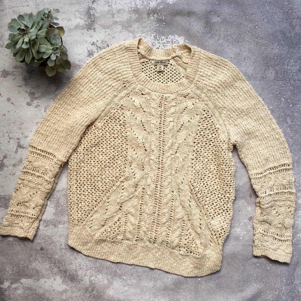 LUCKY BRAND open knit cream sweater 3/4 sleeves